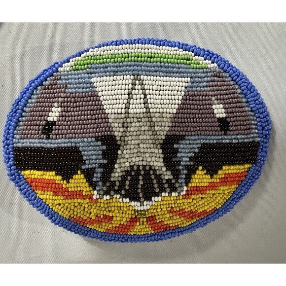 VTG Native American Handmade Beaded Belt Buckle Deer hide Leather Backing main image 4